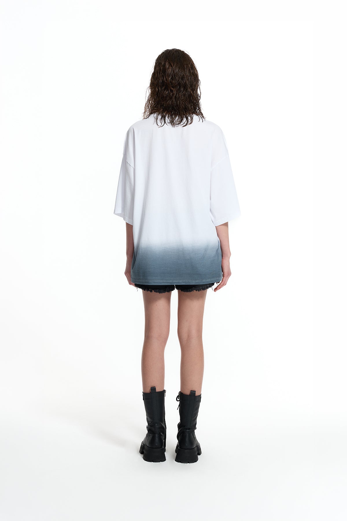 White Oversize Flamingo Print Gradient T-shirt 19012