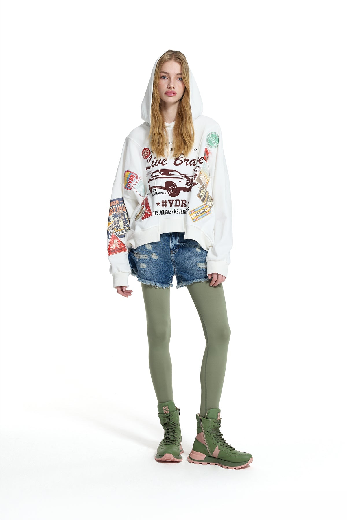 Off White Patch And Print Detail Cropped Hooded Sweatshirt 19044