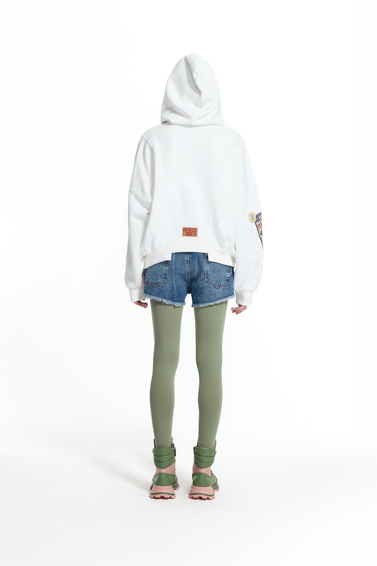 Off White Patch And Print Detail Cropped Hooded Sweatshirt 19044