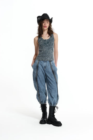 Blue Denim Jogger With Front Seam Detail Trousers 19057