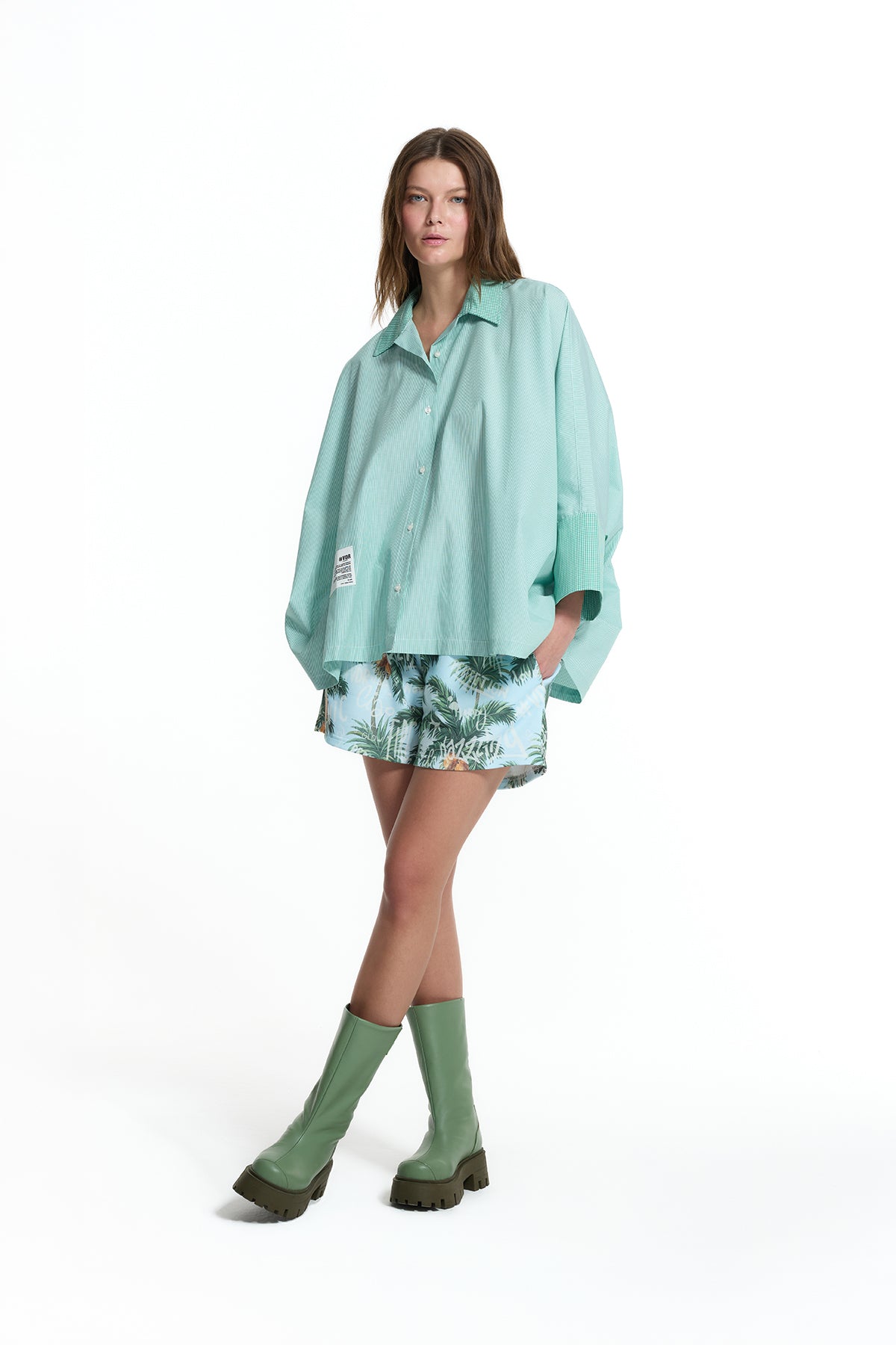 Green Back Print Relaxed Fit Tunic Shirt 19073