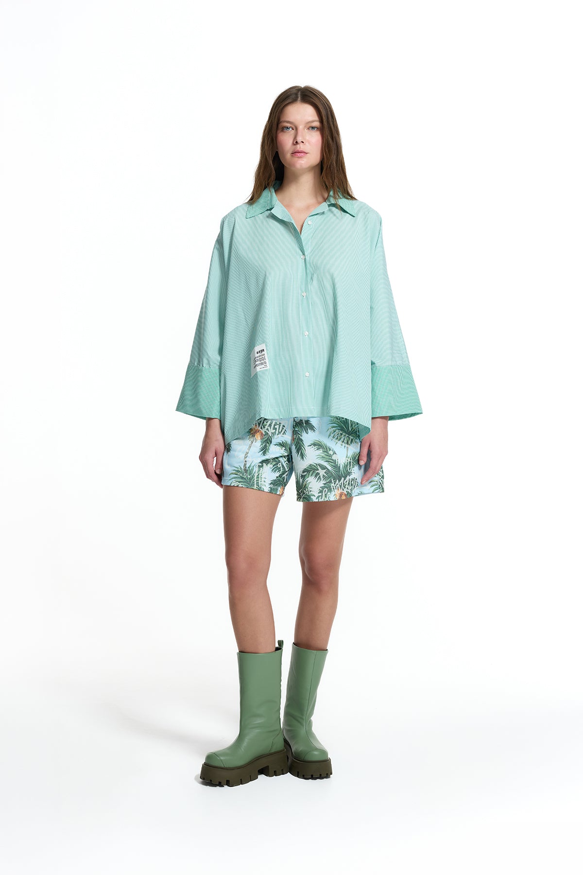 Green Back Print Relaxed Fit Tunic Shirt 19073