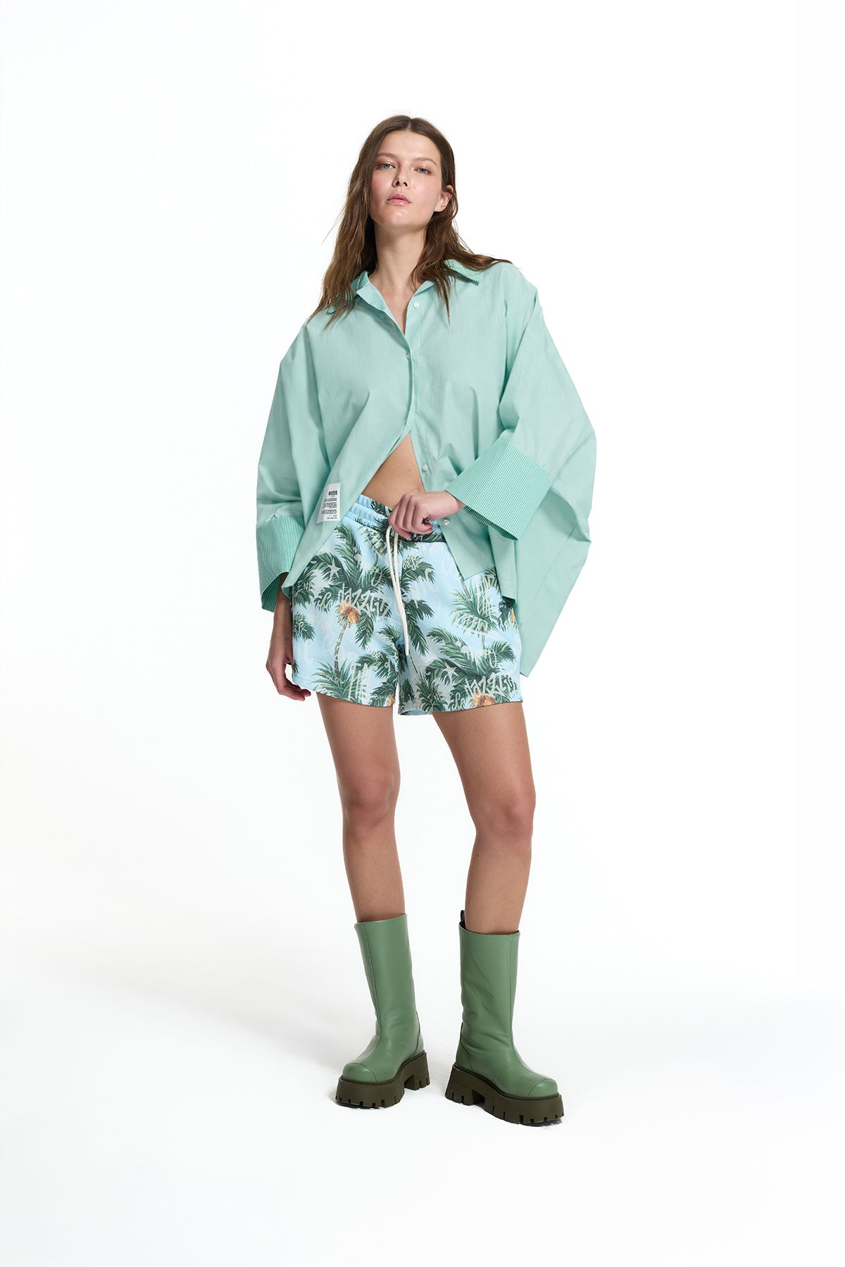 Blue Green Palm Print Resort Shorts 19078