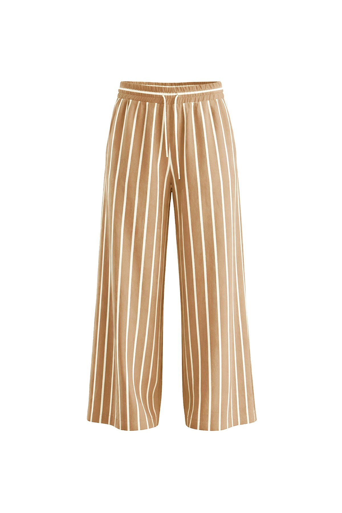 Cream White Draped Striped Wide Leg Trousers 19087
