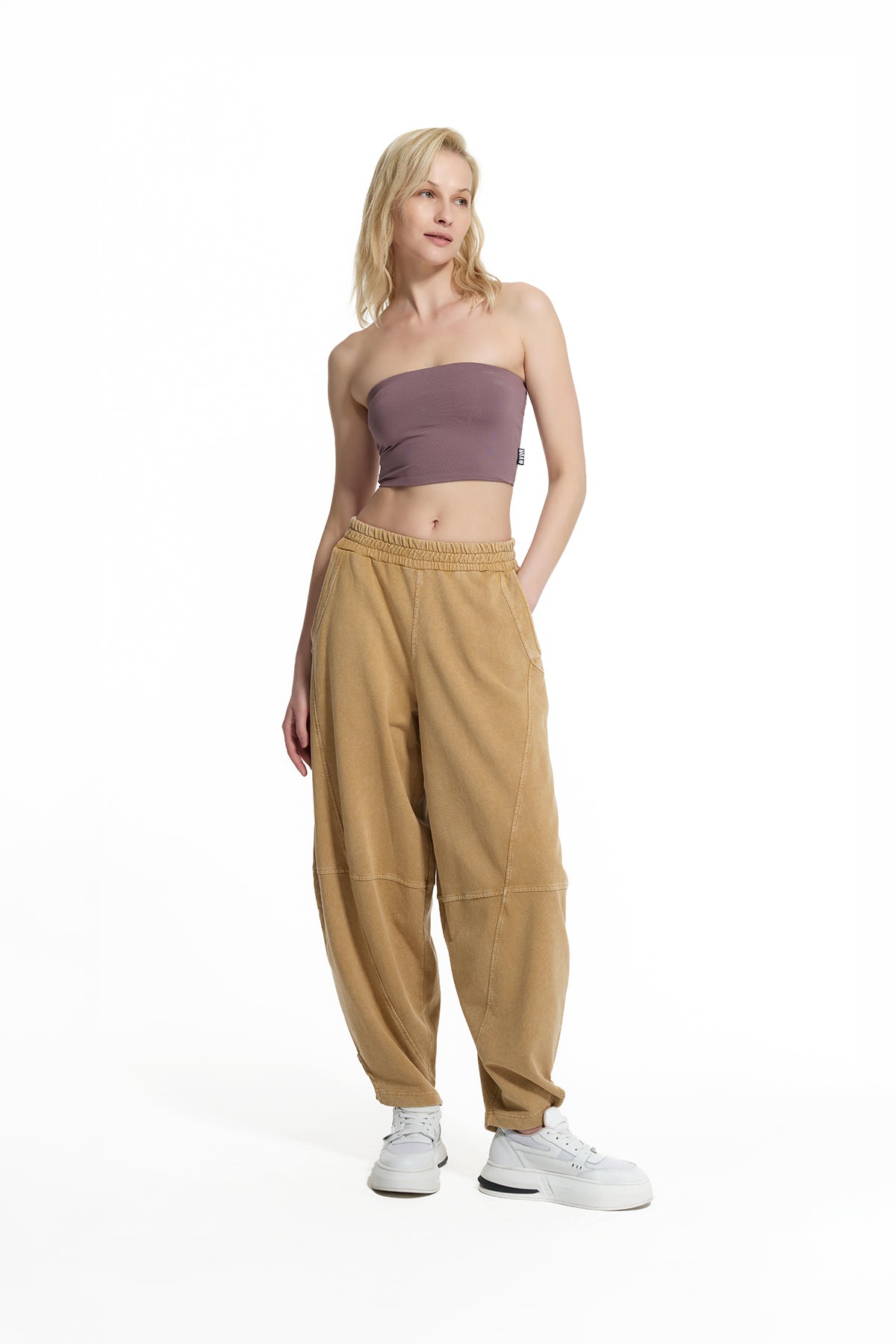 Biscuit Beige Panel Seam Detail Baggy Jogger Trousers 19088