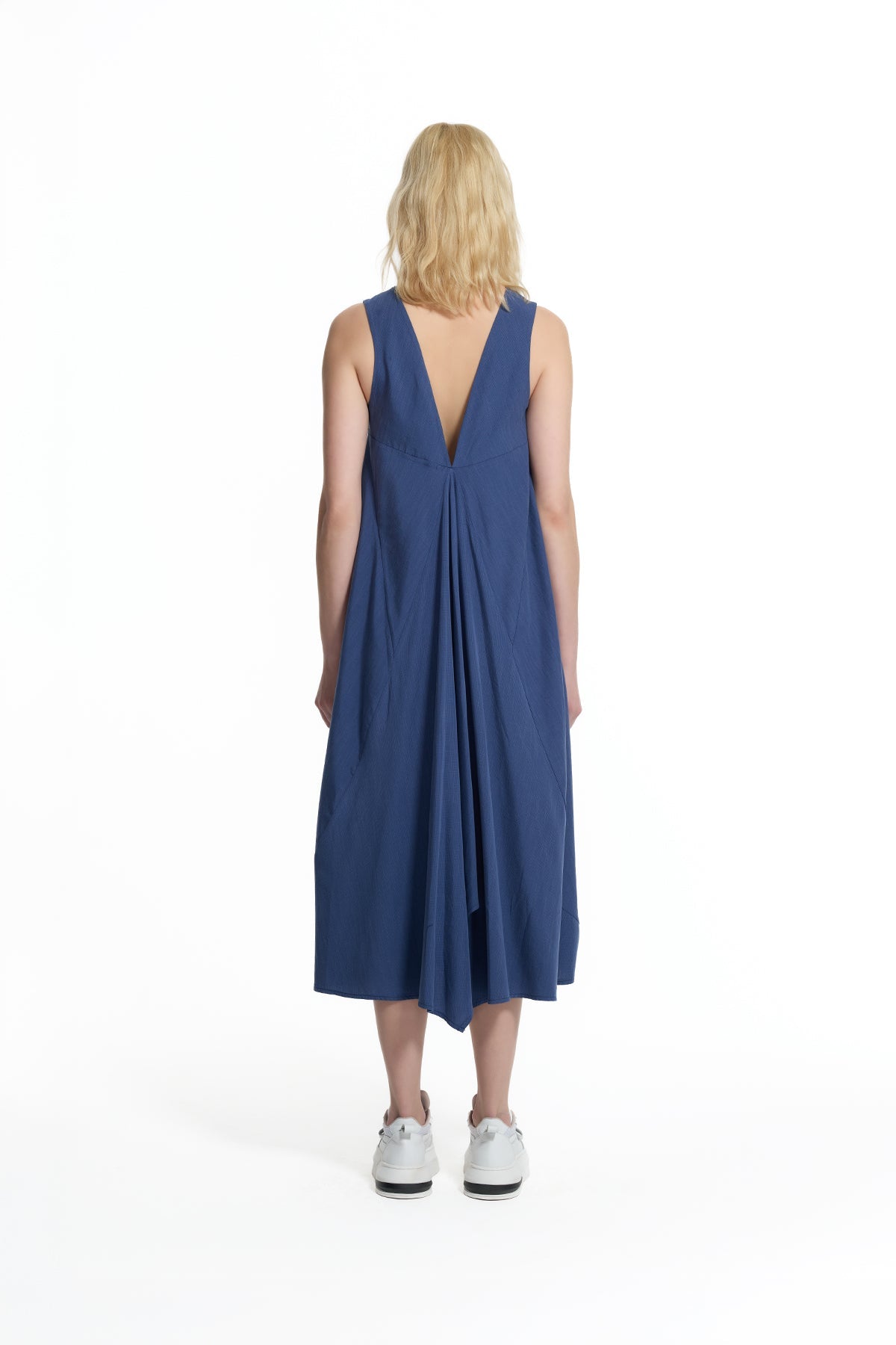 Cobalt Blue Open-back Gathered Detail Midi Dress 19102