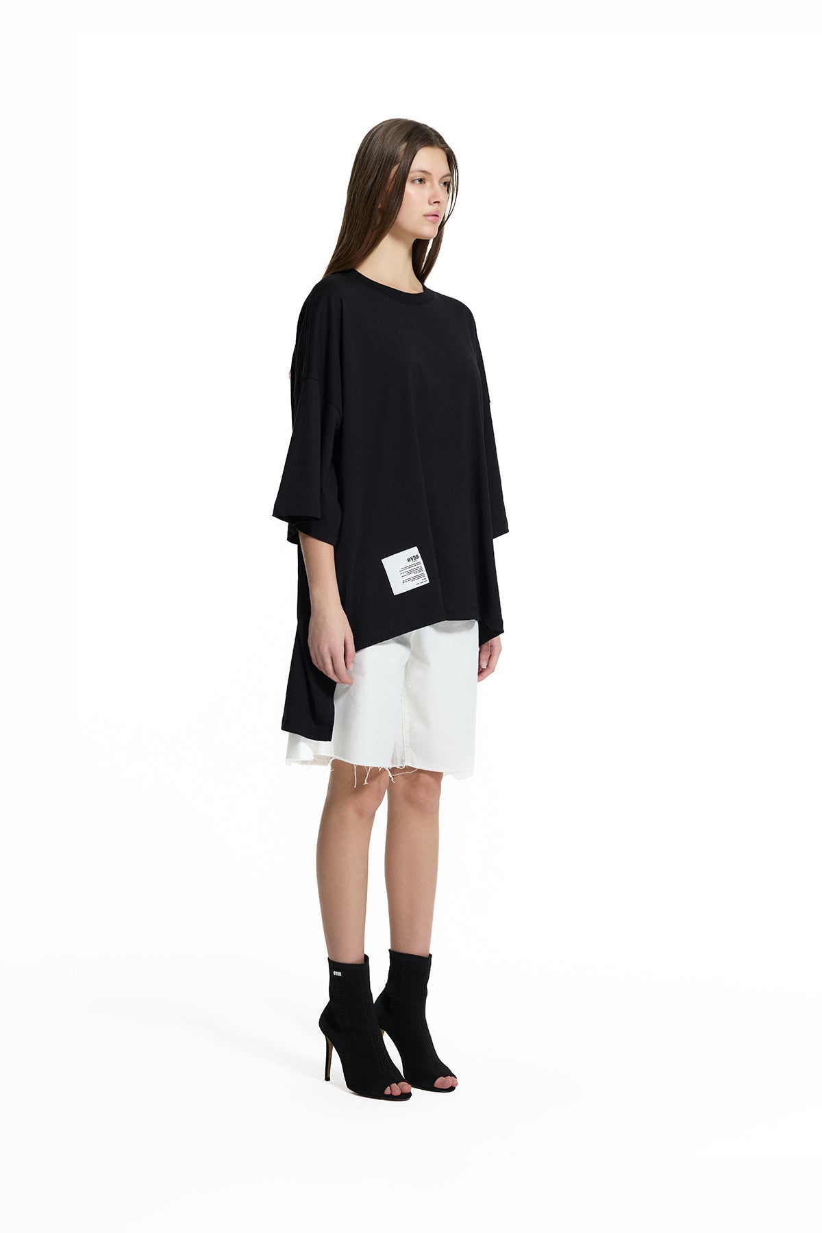 Black Asymmetric Oversize Basic T-shirt 19107