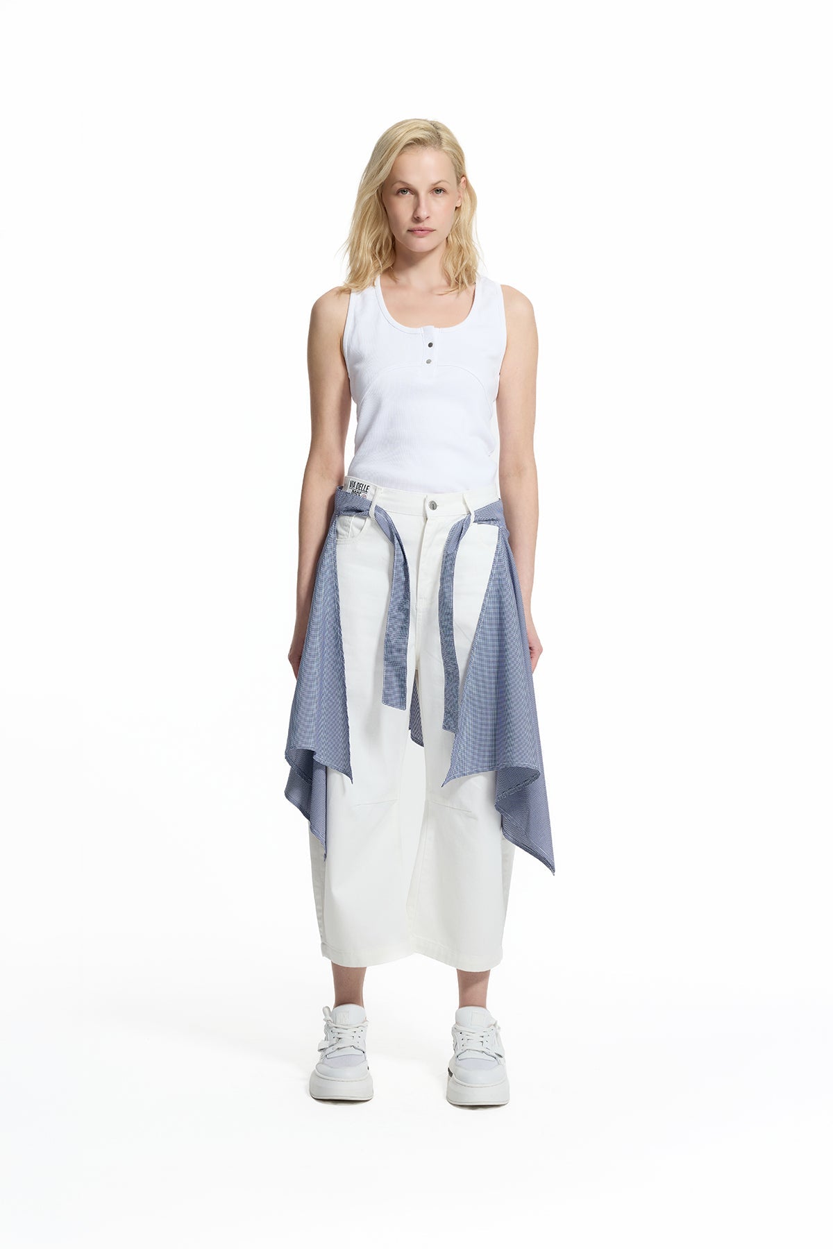 White Pareo Layered Trousers 19116