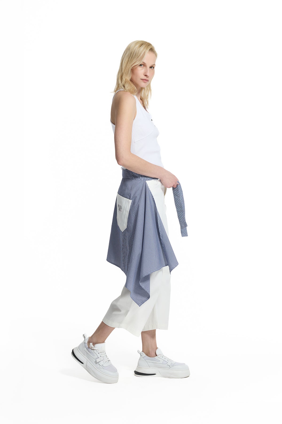 White Pareo Layered Trousers 19116