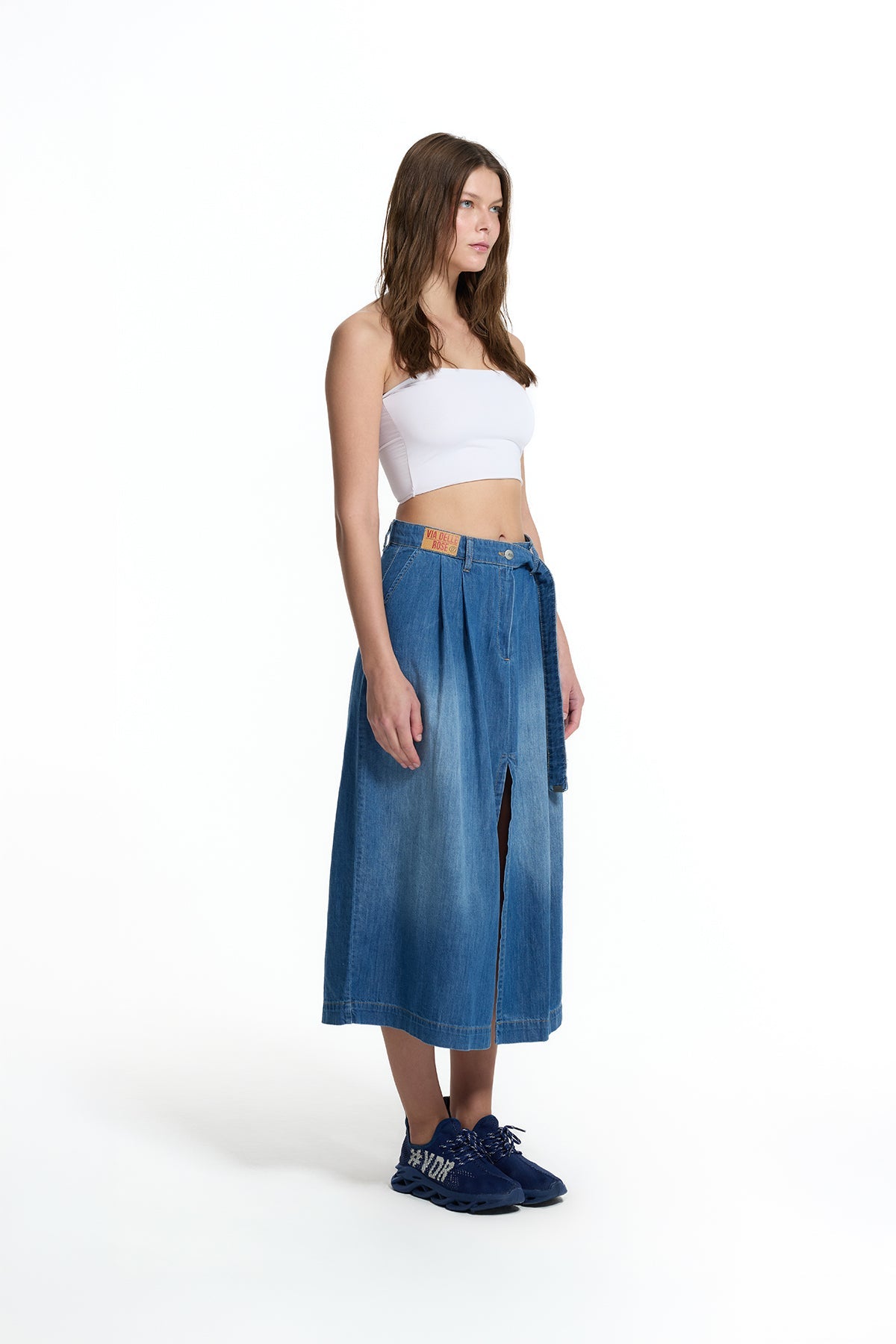 Blue Belted Culotte Denim Skirt 19123