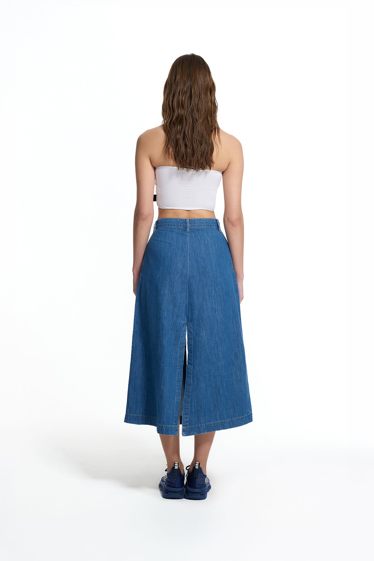 Blue Belted Culotte Denim Skirt 19123