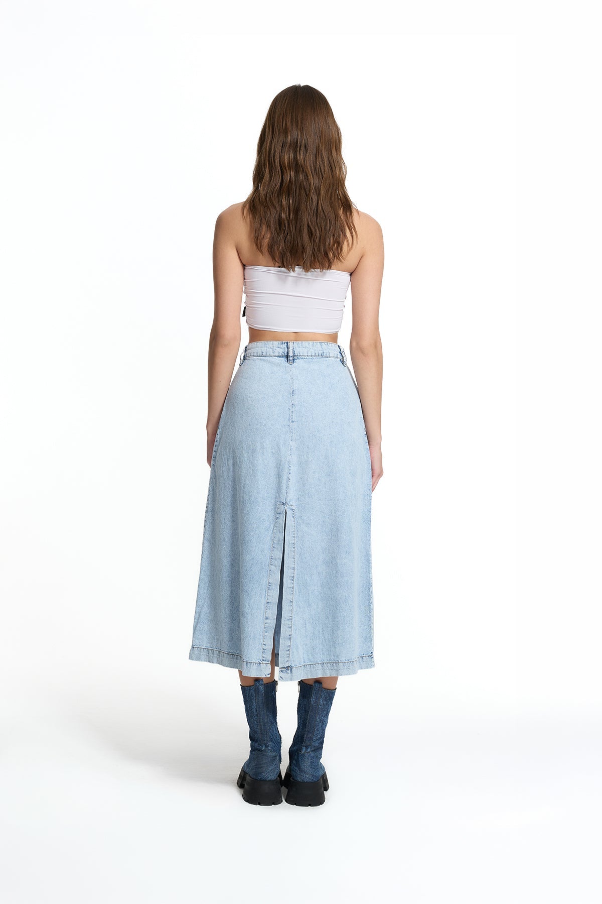 Ice Blue Belted Culotte Denim Skirt 19123