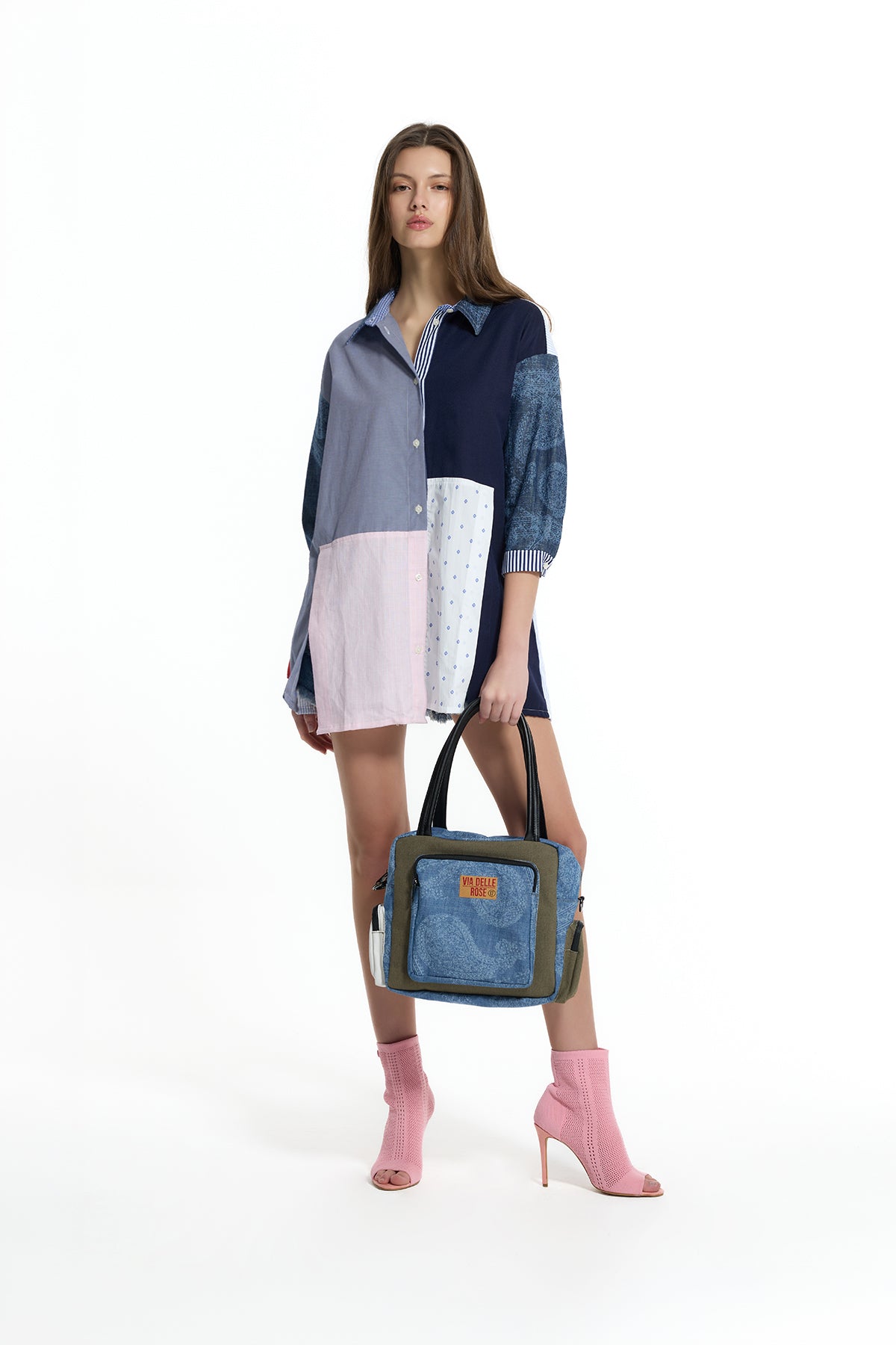 Blue Patchwork Printed Block Shirt 19132