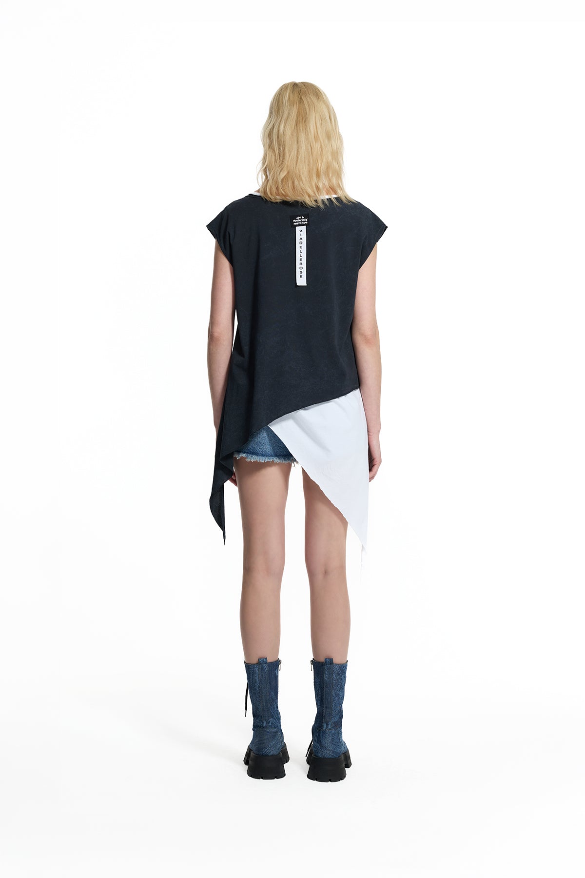 Black White Layered Asymmetric Tunic T-shirt 19142