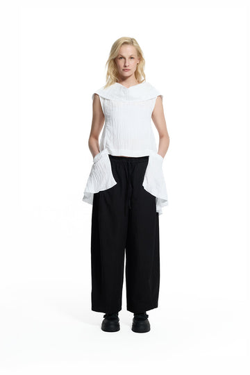 White Asymmetric Crinkle Blouse 19145