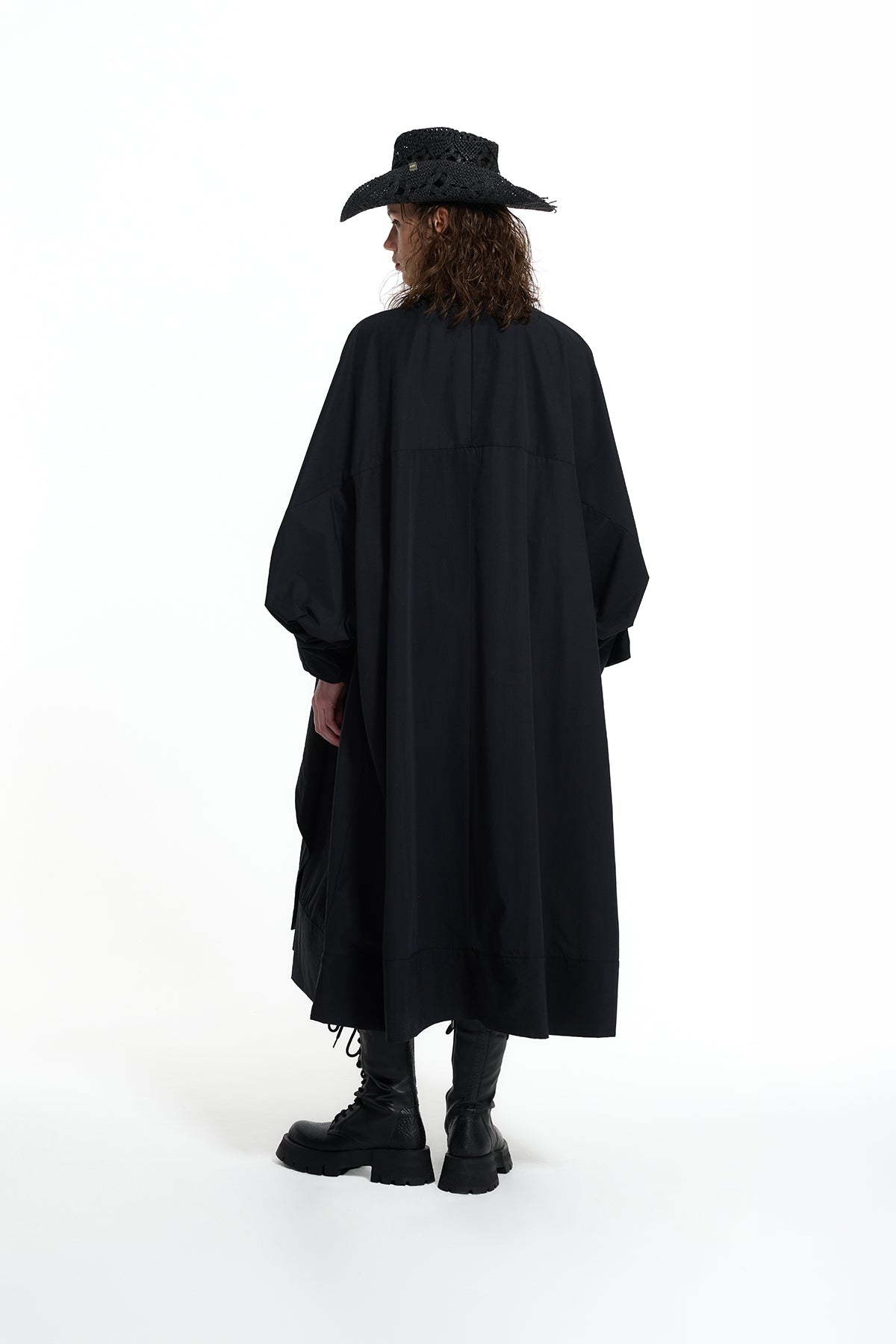 Black Asymmetric Shawl Collar Trench Coat 19146