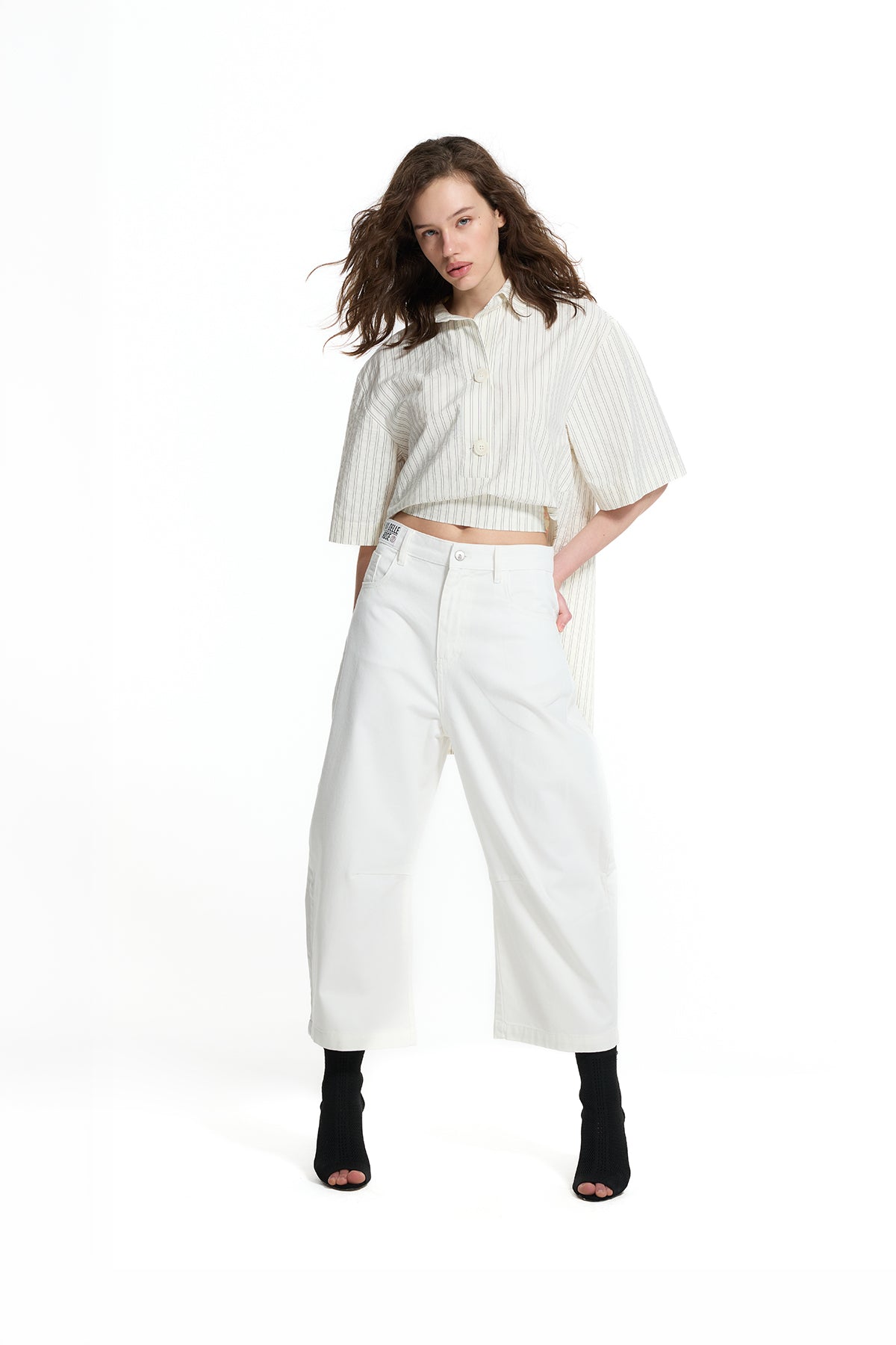 Cream Belt Detail Asymmetric Printed Shirt 19182