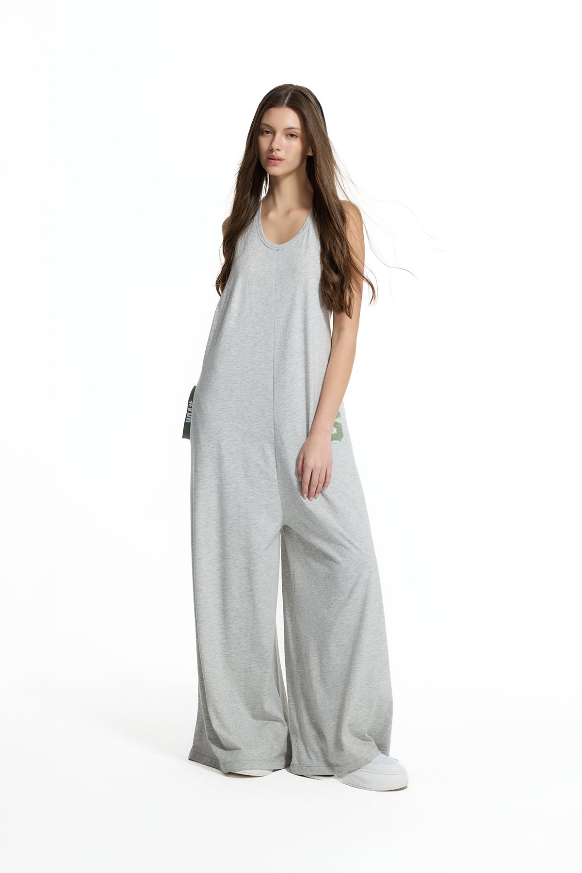 Grey Melange Wide Leg Relaxed Fit Jumpsuit 19195