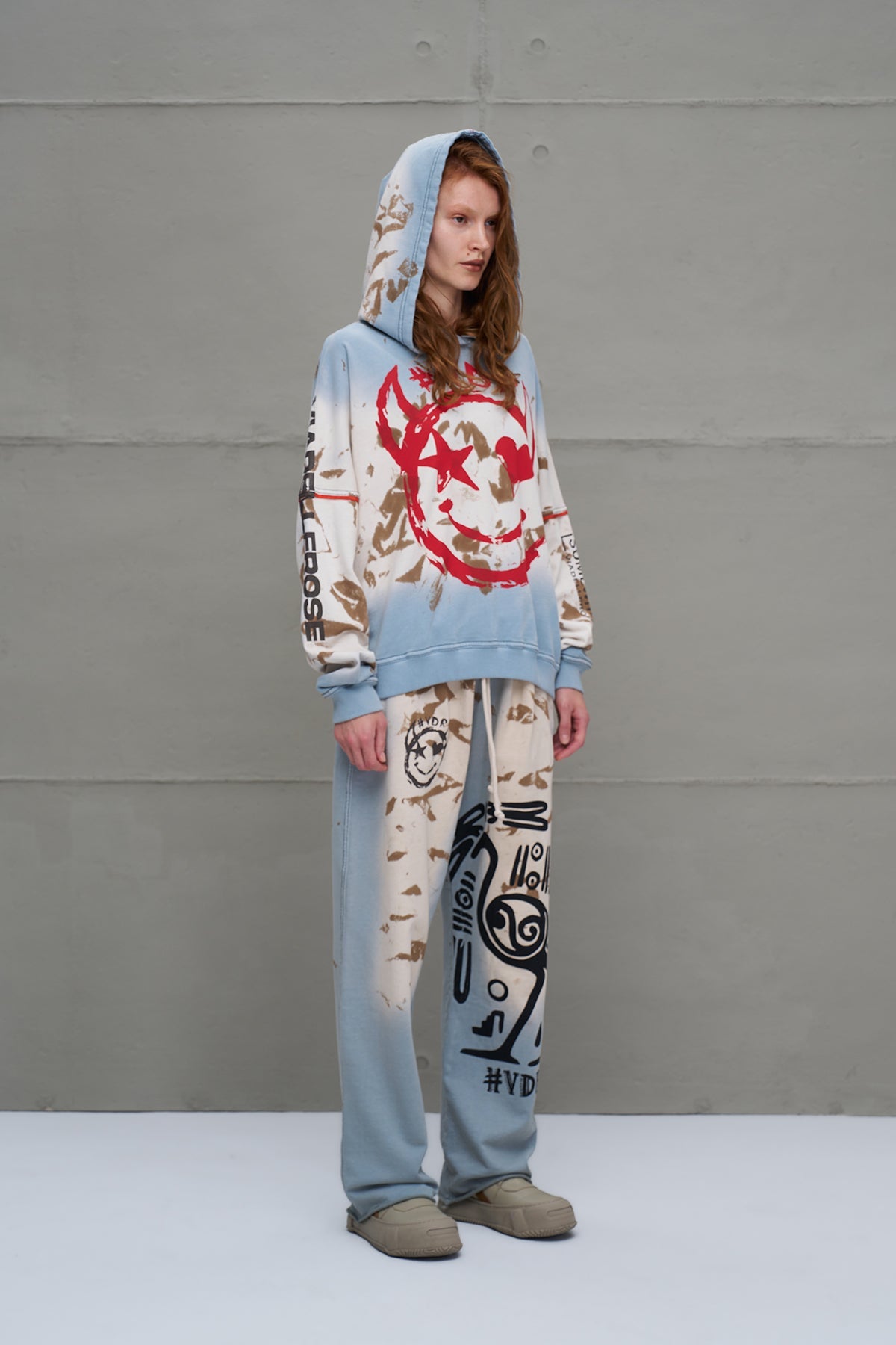 Blue Beige Distressed Print Oversized Sweatshirt 18000