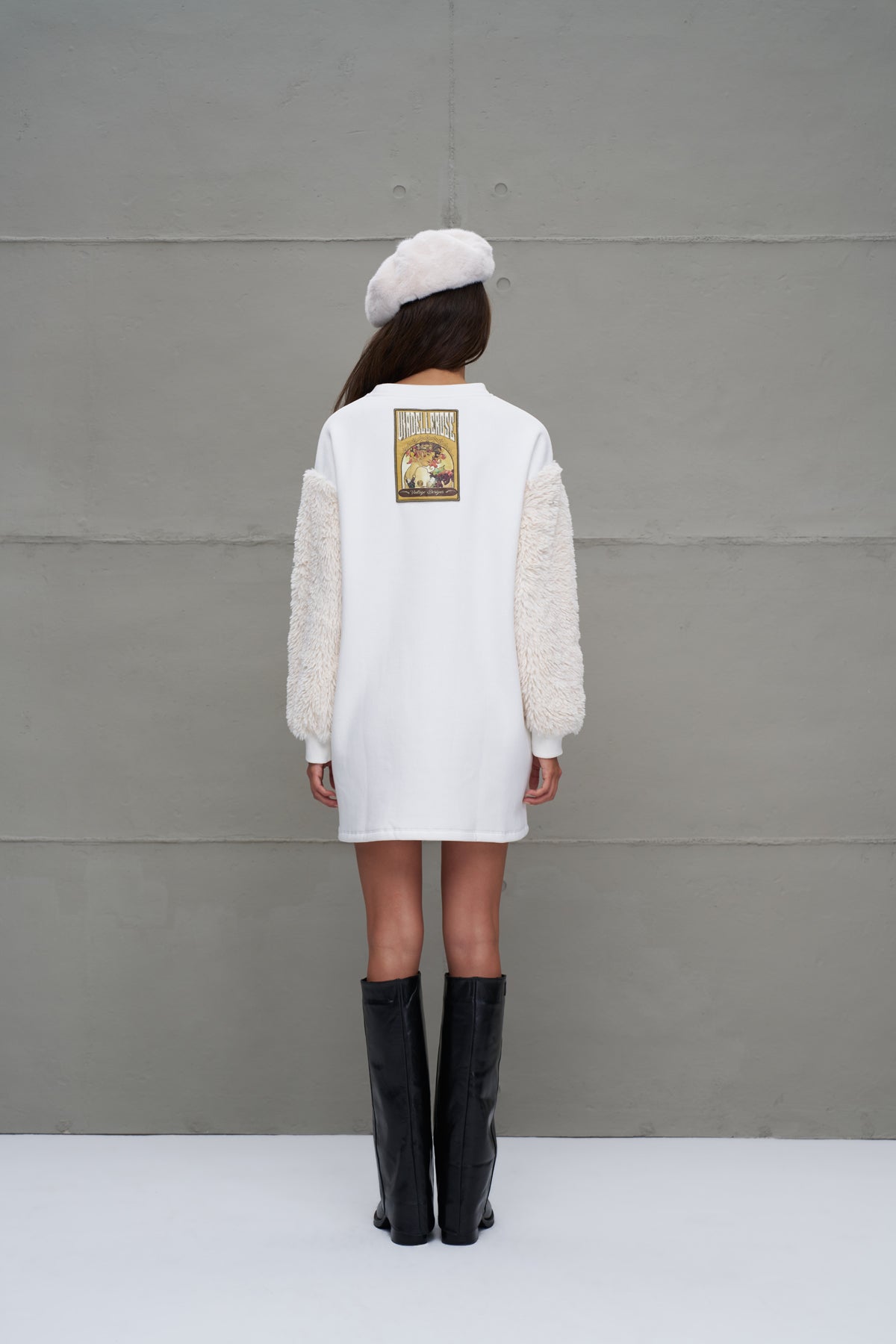 Off White Slogan Long Sleeve Dress 18011