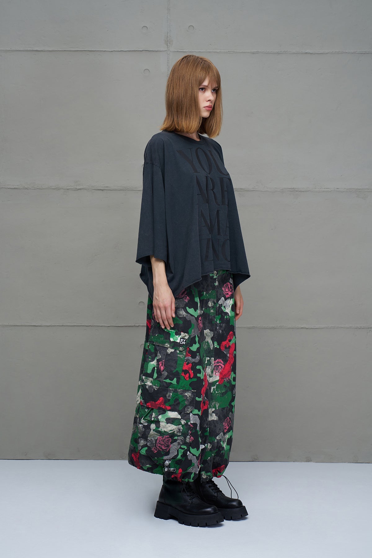 Camo Camouflage Print Oversized Midi Skirt 18028