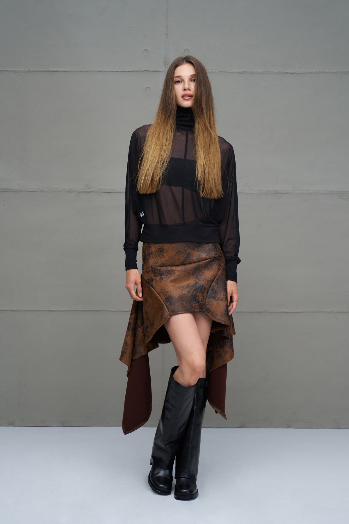 Black Turtleneck Sheer Blouse 18032