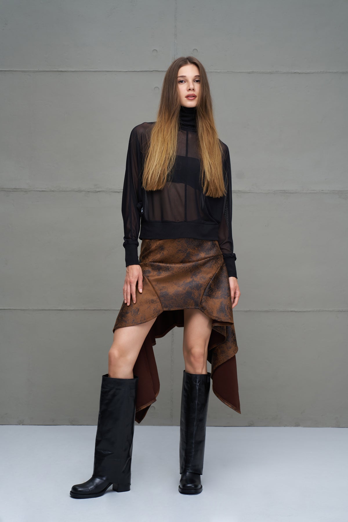 Black Turtleneck Sheer Blouse 18032
