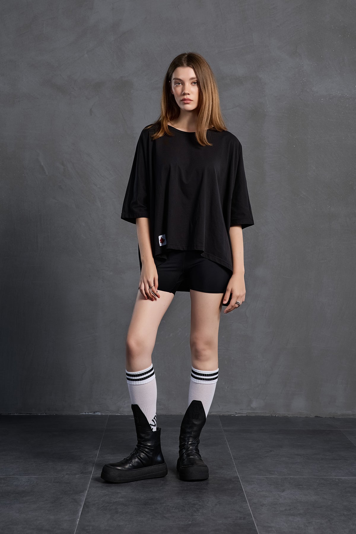 Black Printed Asymmetric Oversize T-shirt 18037