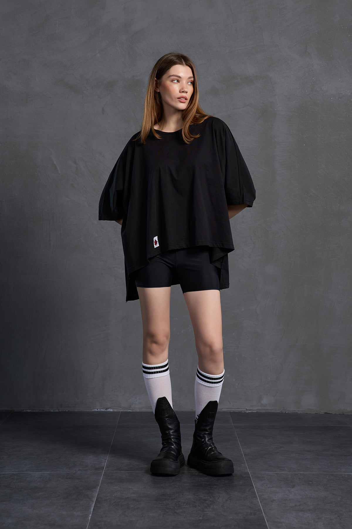 Black Printed Asymmetric Oversize T-shirt 18037