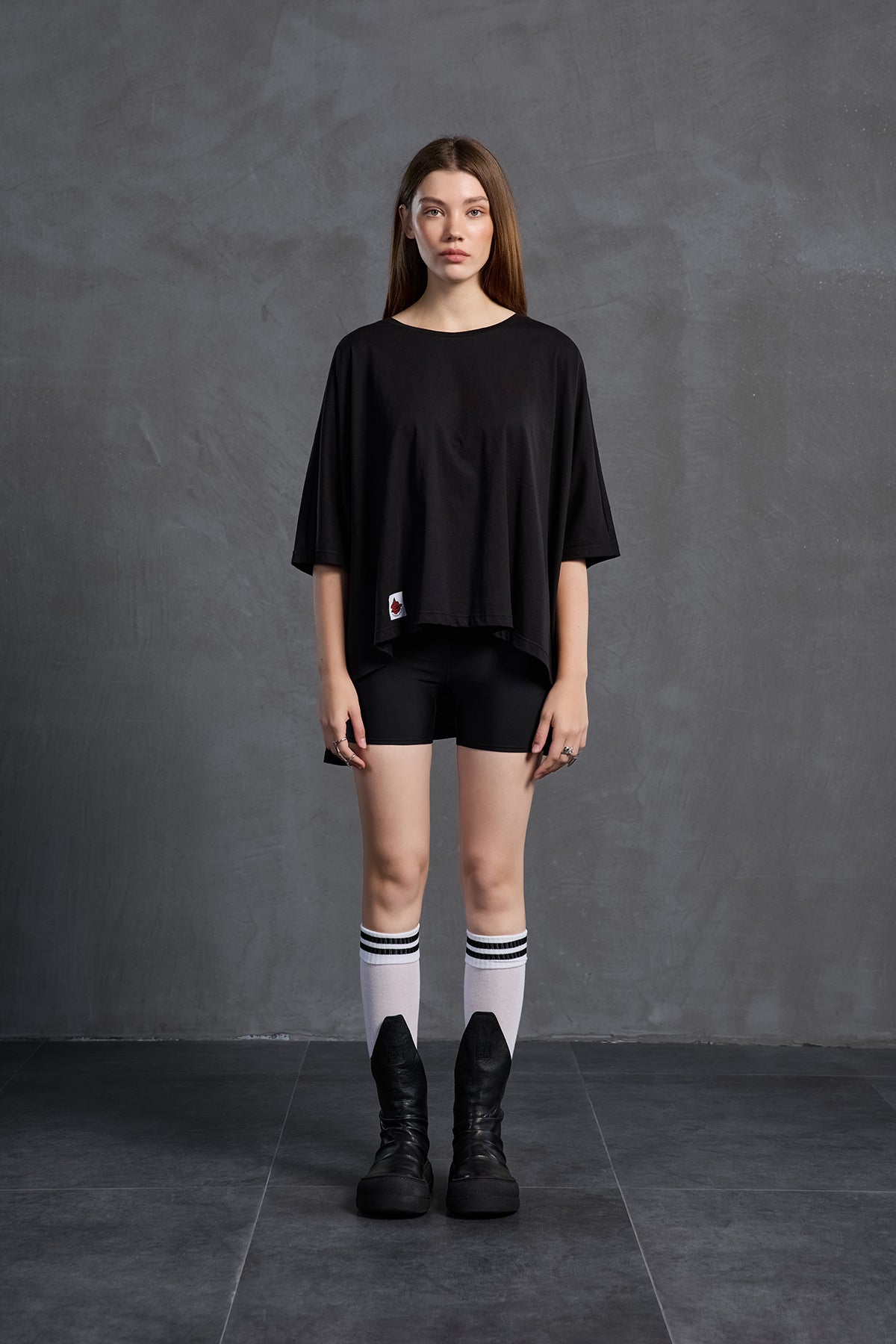 Black Printed Asymmetric Oversize T-shirt 18037