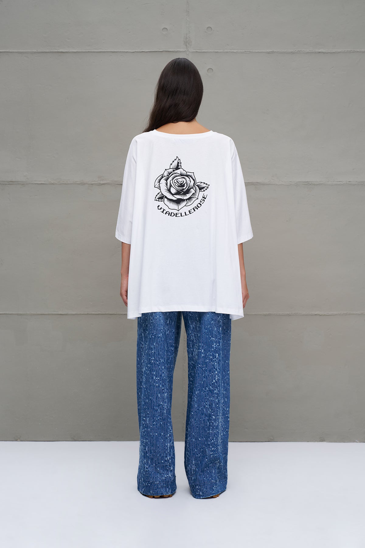 White Printed Asymmetric Oversized T-shirt 18037