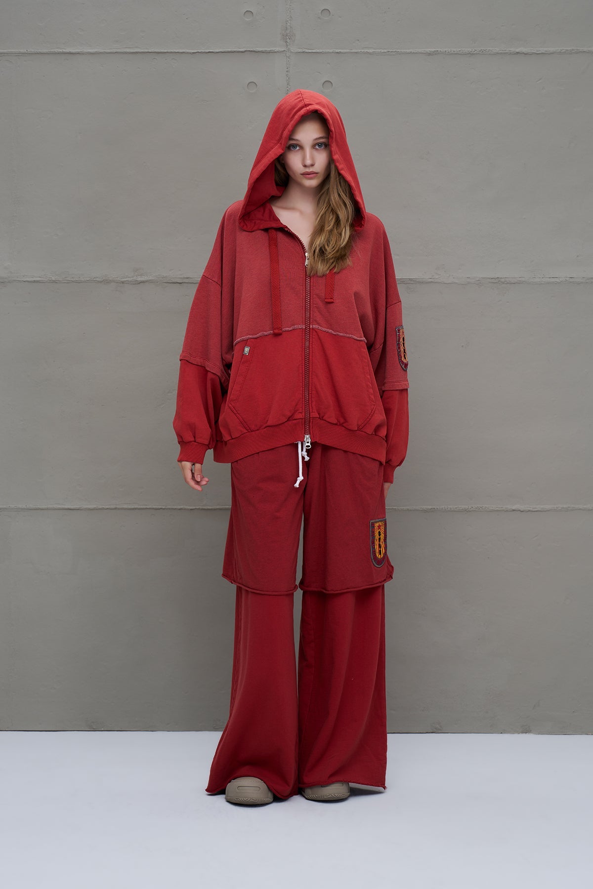 Maroon Zip-up Oversized Sweatshirt 18038