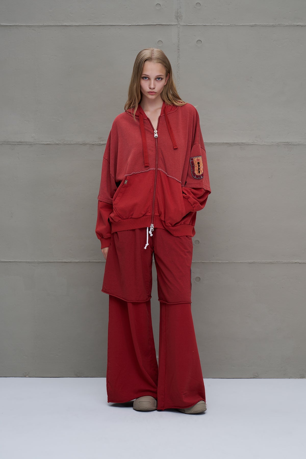 Maroon Wide-leg Oversized Trousers 18040