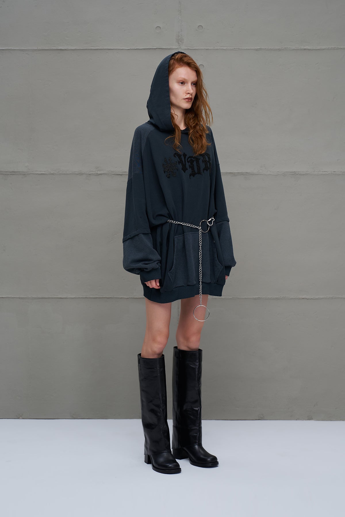 Anthracite Chain Belt Oversized Hooded Sweatshirt 18041