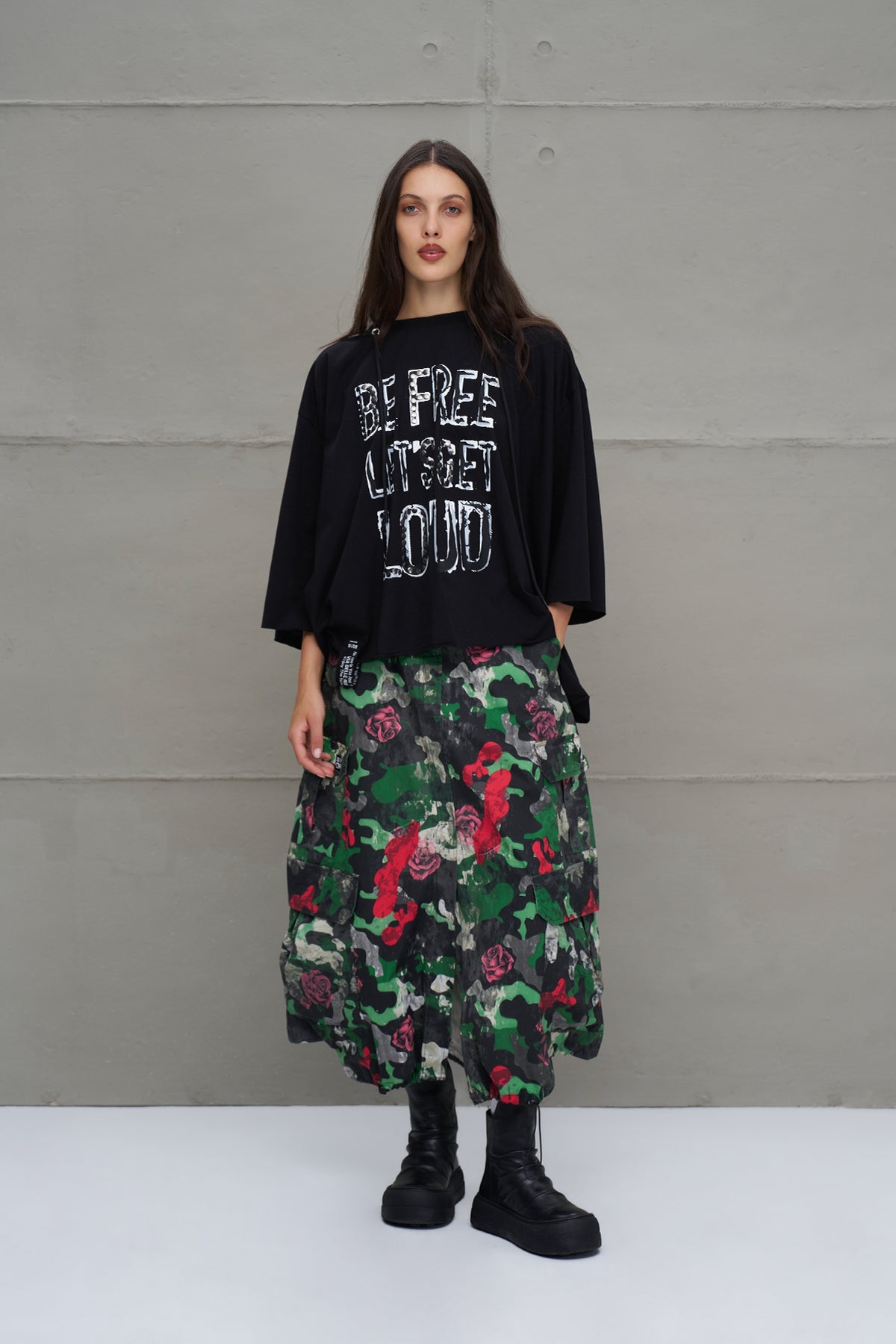 Black Slogan Asymmetric Oversized Hooded T-shirt 18042