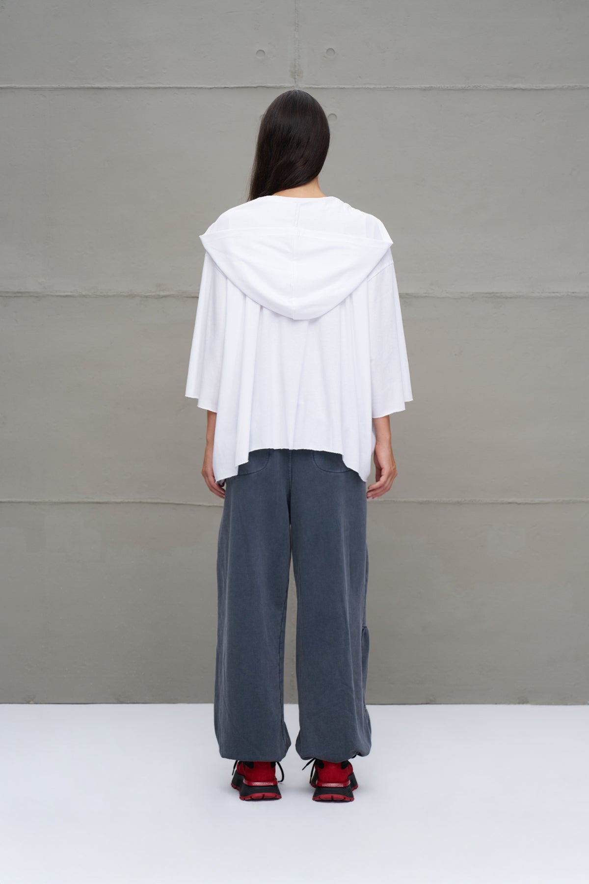 White Slogan Asymmetric Oversized Hooded T-shirt 18042