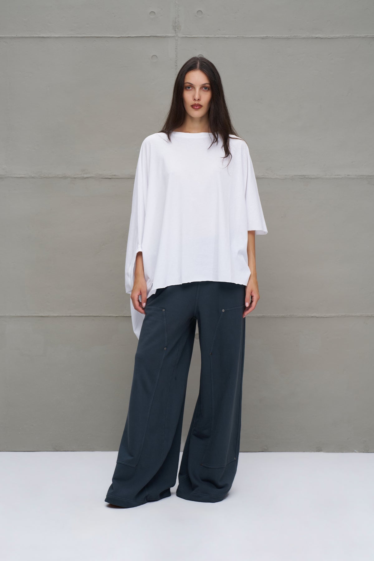 White Asymmetric Oversized T-shirt 18043
