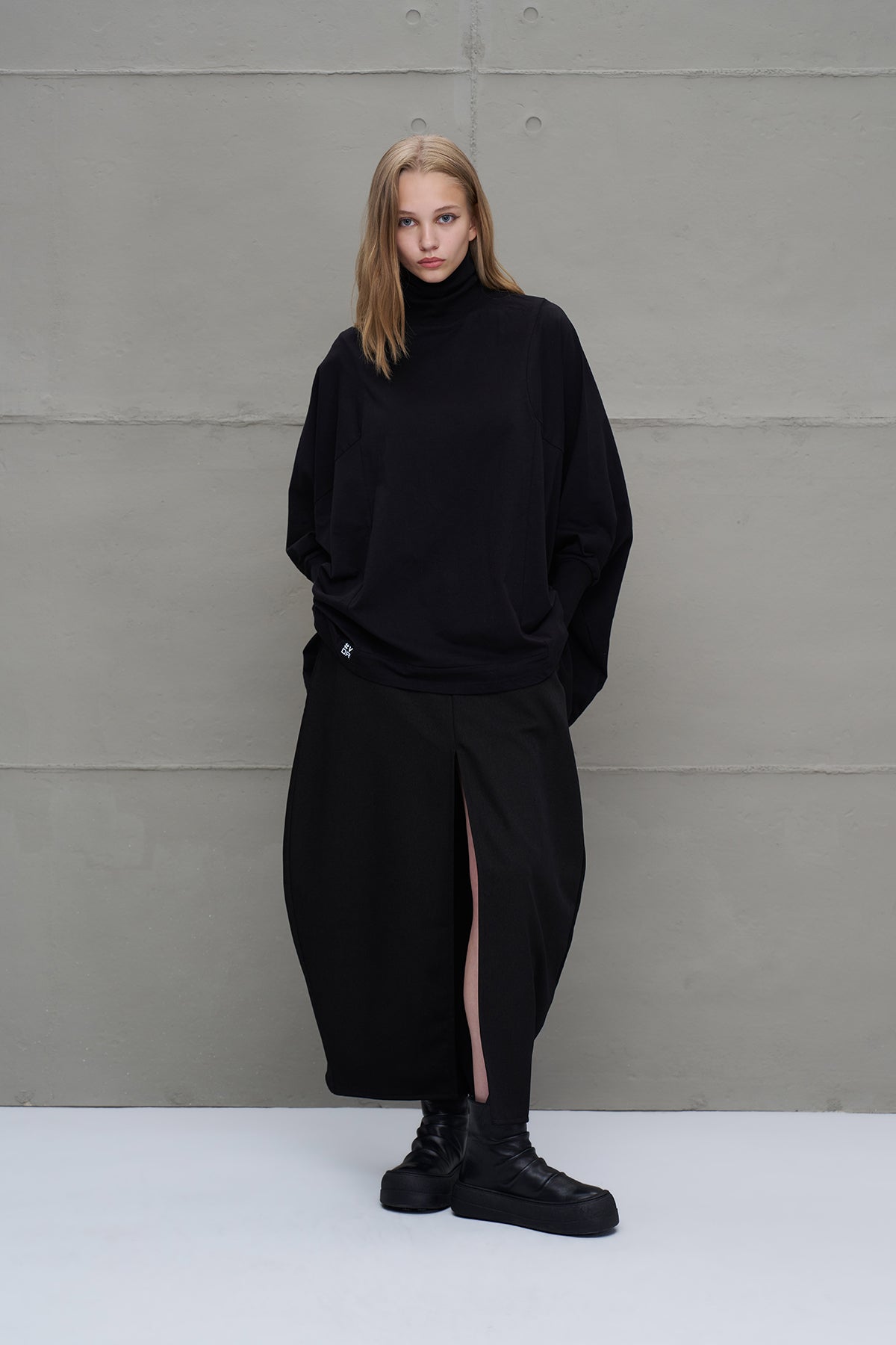 Black Turtleneck Long Sleeve Oversized Blouse 18044