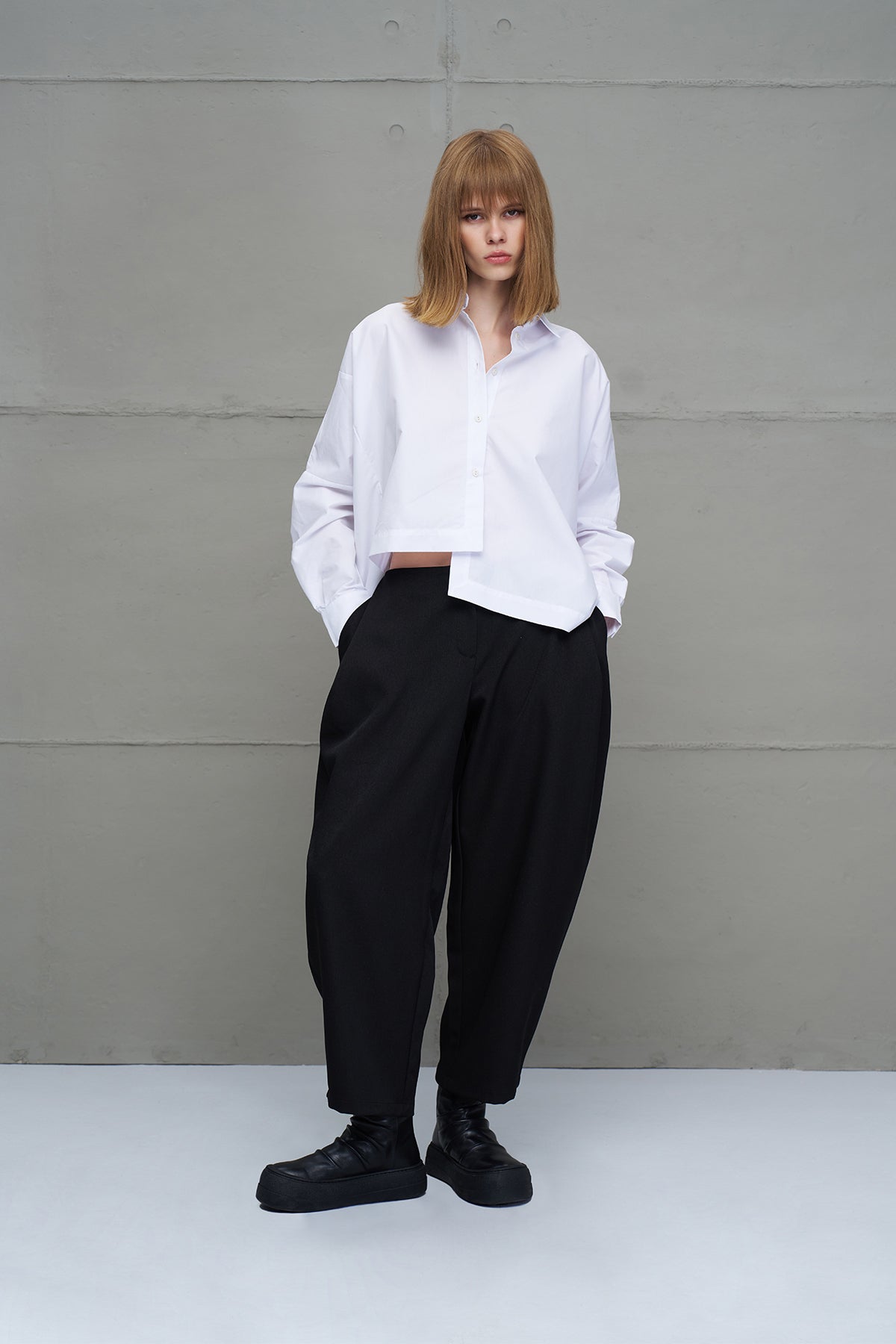 White Asymmetric Oversized Poplin Shirt 18049