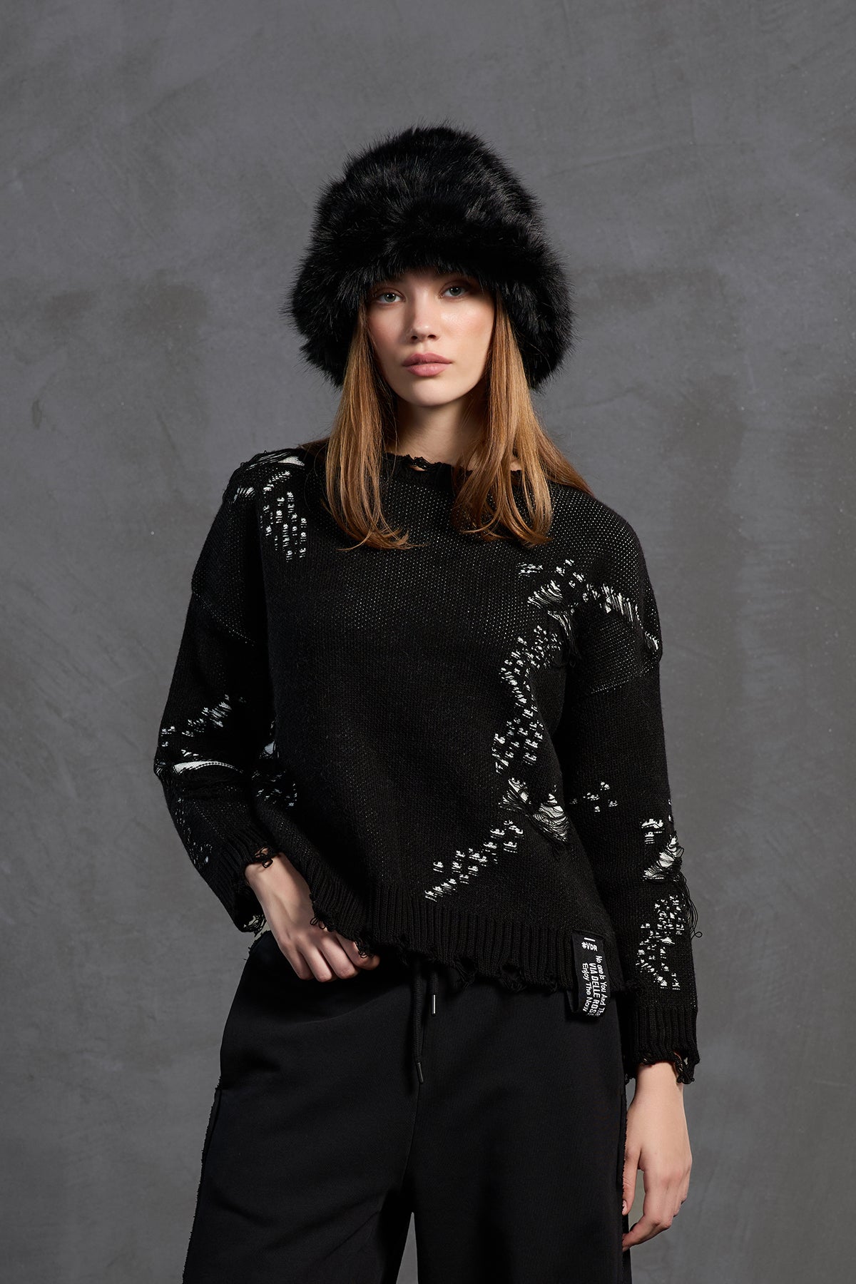 Black Off White Oversize Knit Sweater 18051