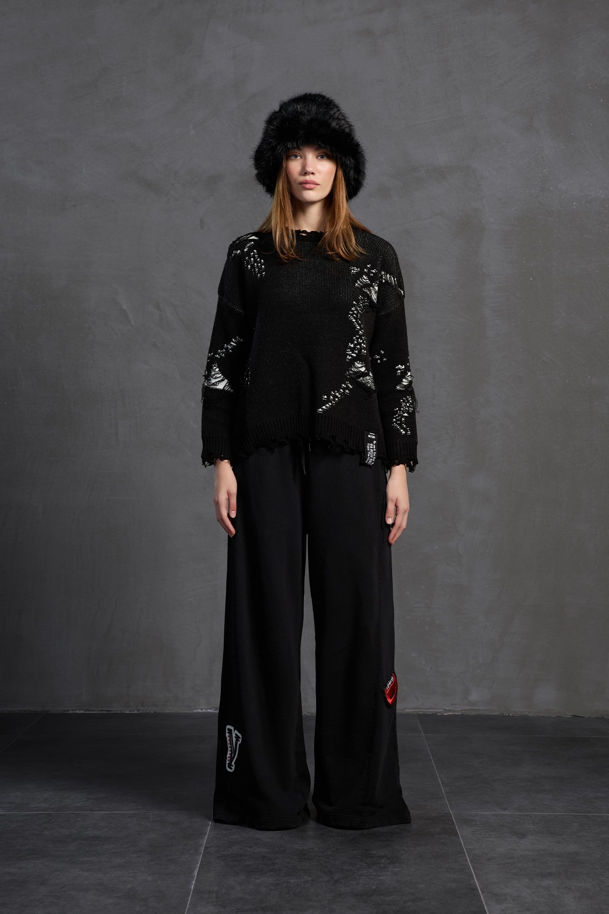 Black Off White Oversize Knit Sweater 18051