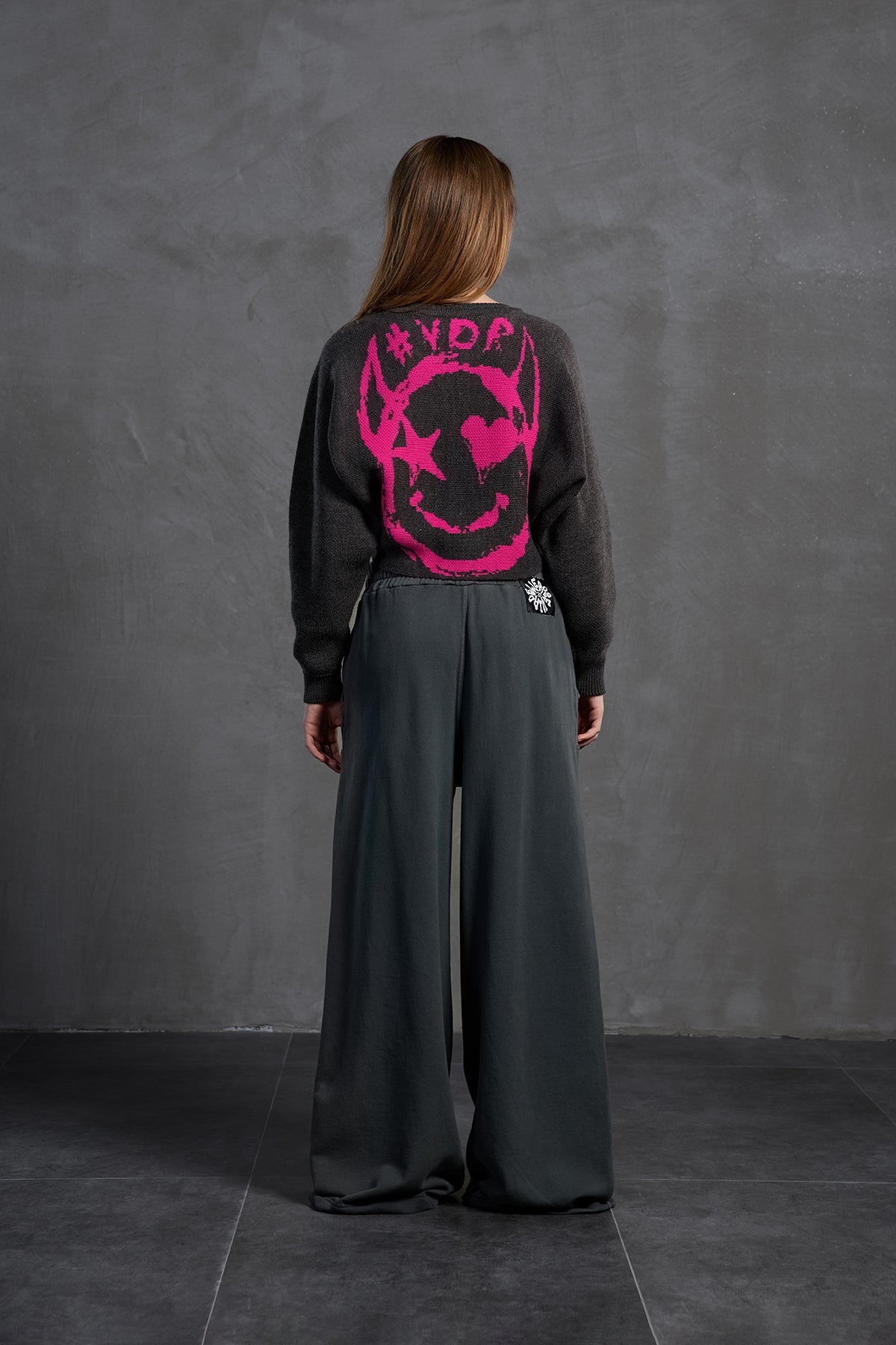 Anthracite Boat Neck Text Print Knit Sweater 18053