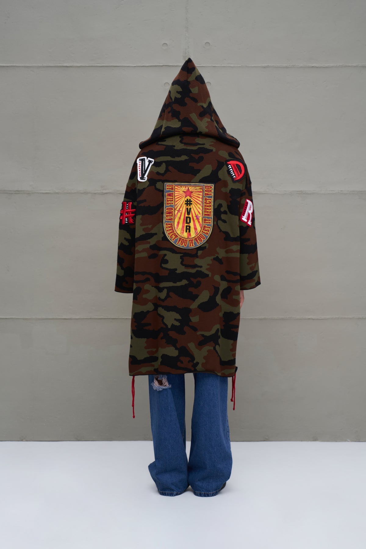 Black Khaki Maroon Camouflage Print Oversized Knit Cardigan 18056