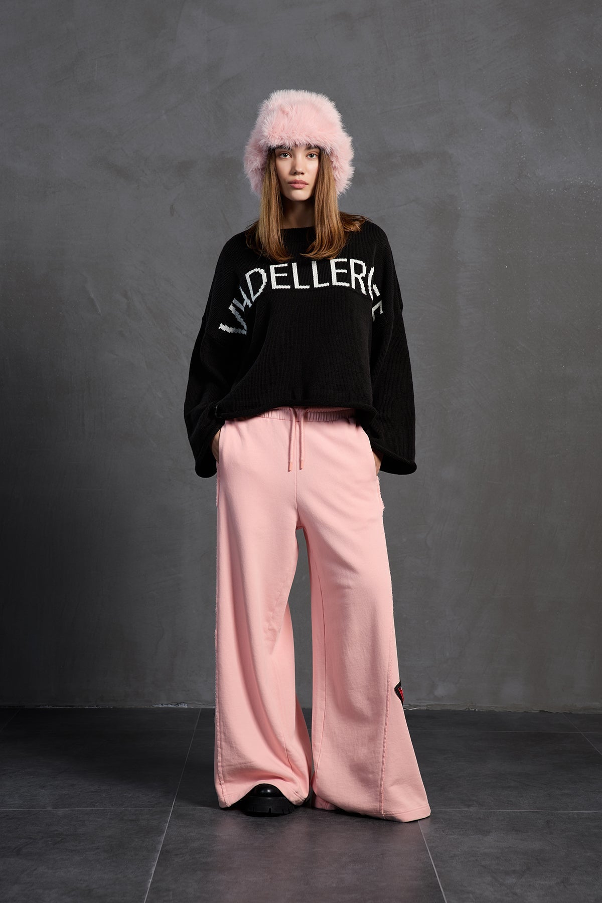 Black Printed Oversize Knit Sweater 18057