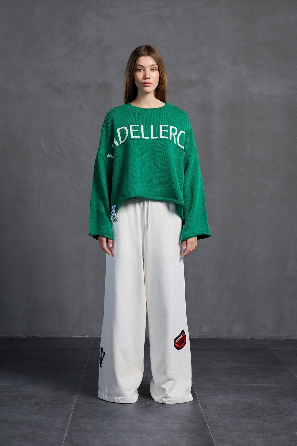 Green Printed Oversize Knit Sweater 18057