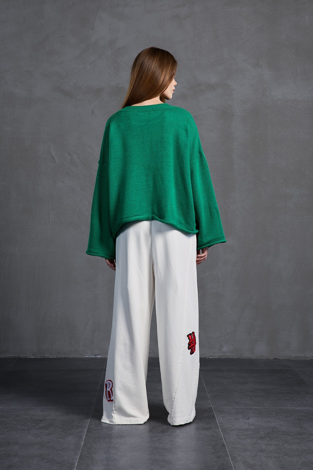 Green Printed Oversize Knit Sweater 18057