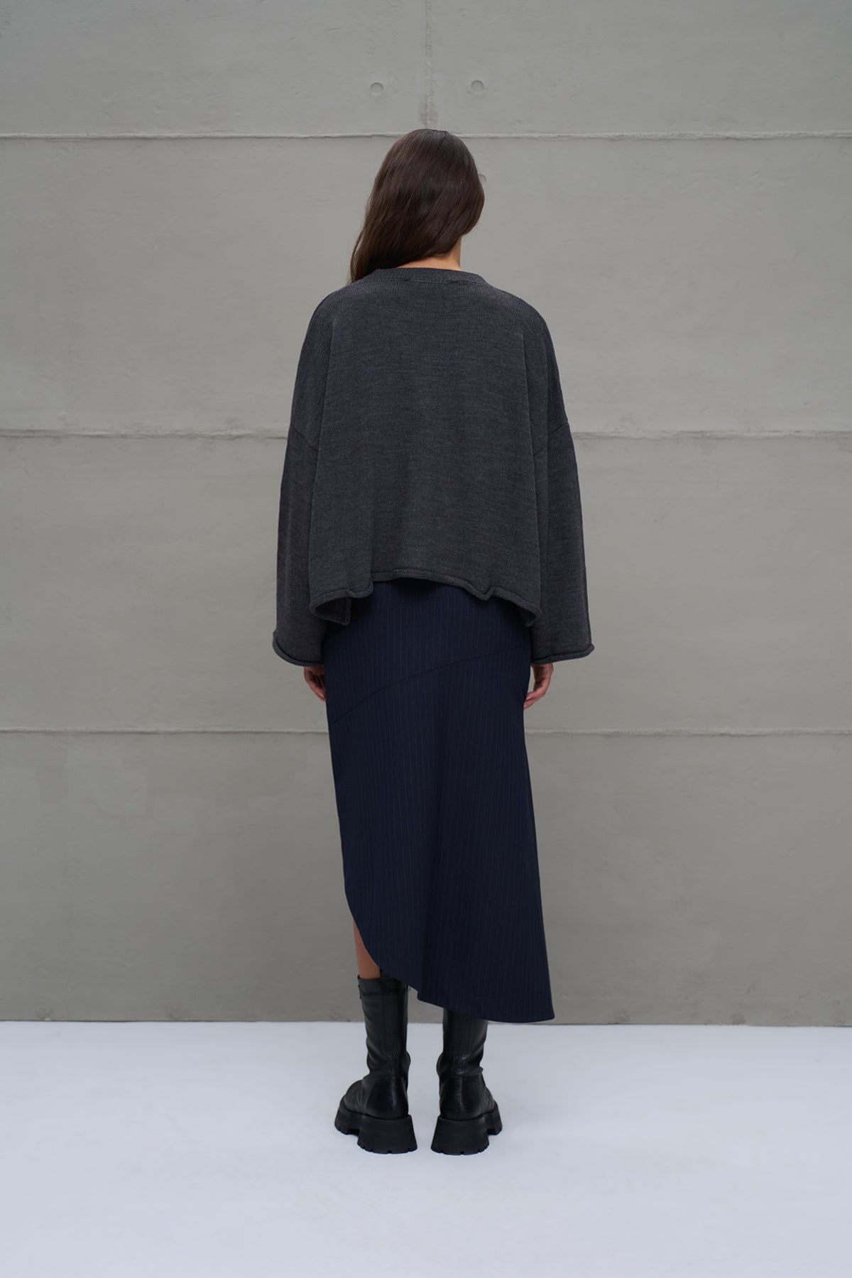 Anthracite Printed Oversized Knit Sweater 18057