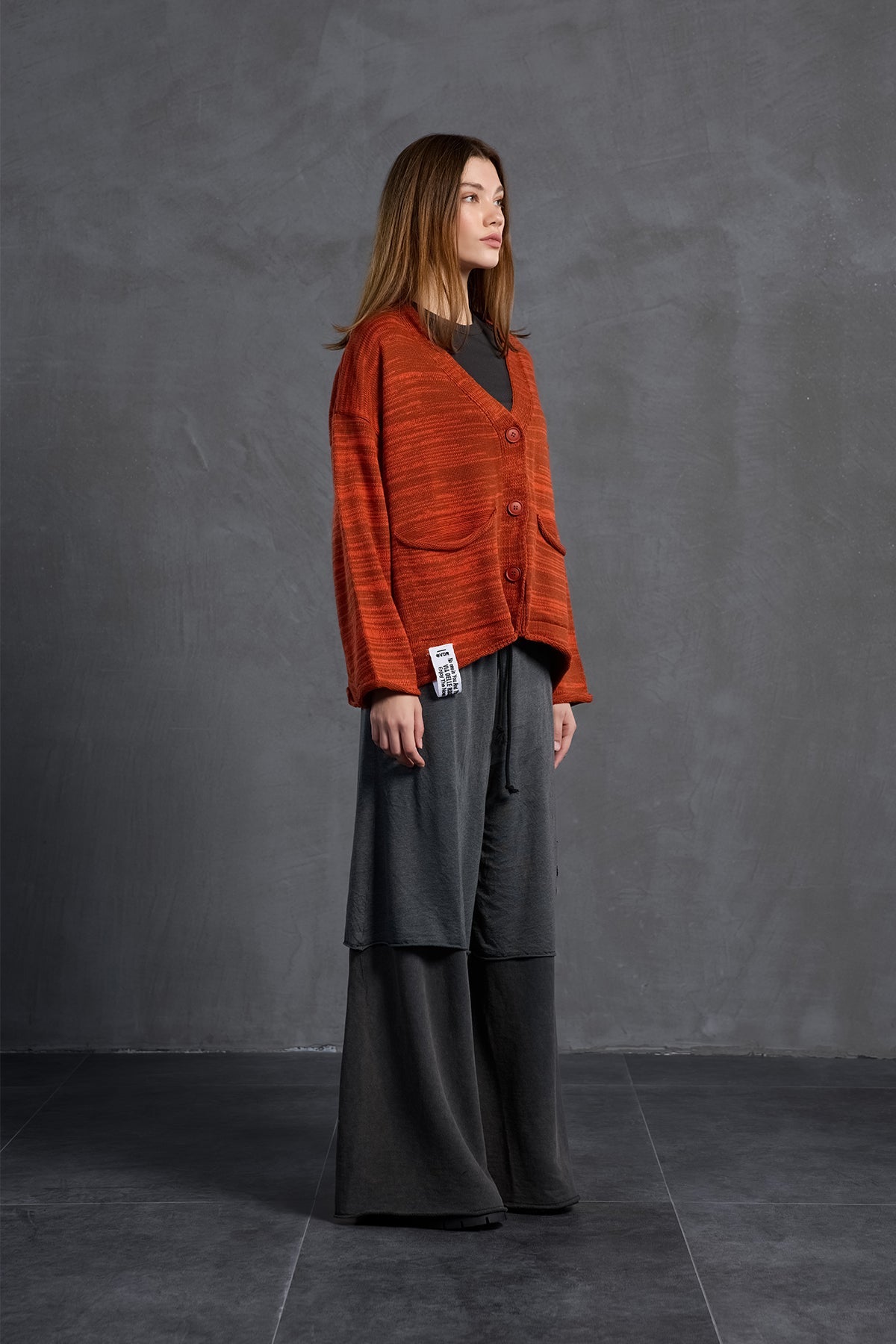 Brown Orange Slogan Oversize Knit Cardigan 18062