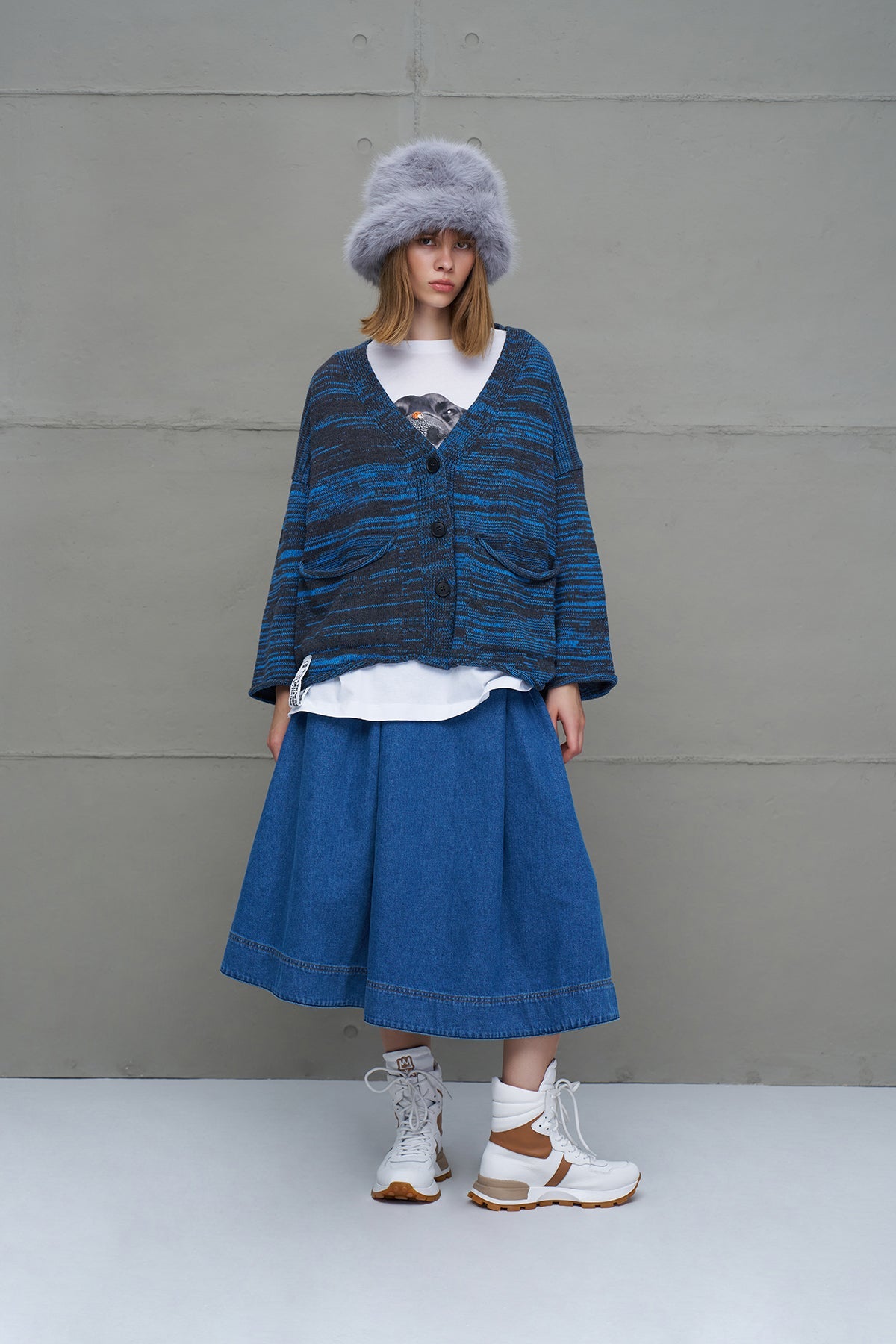 Anthracite Blue Slogan Oversized Knit Cardigan 18062