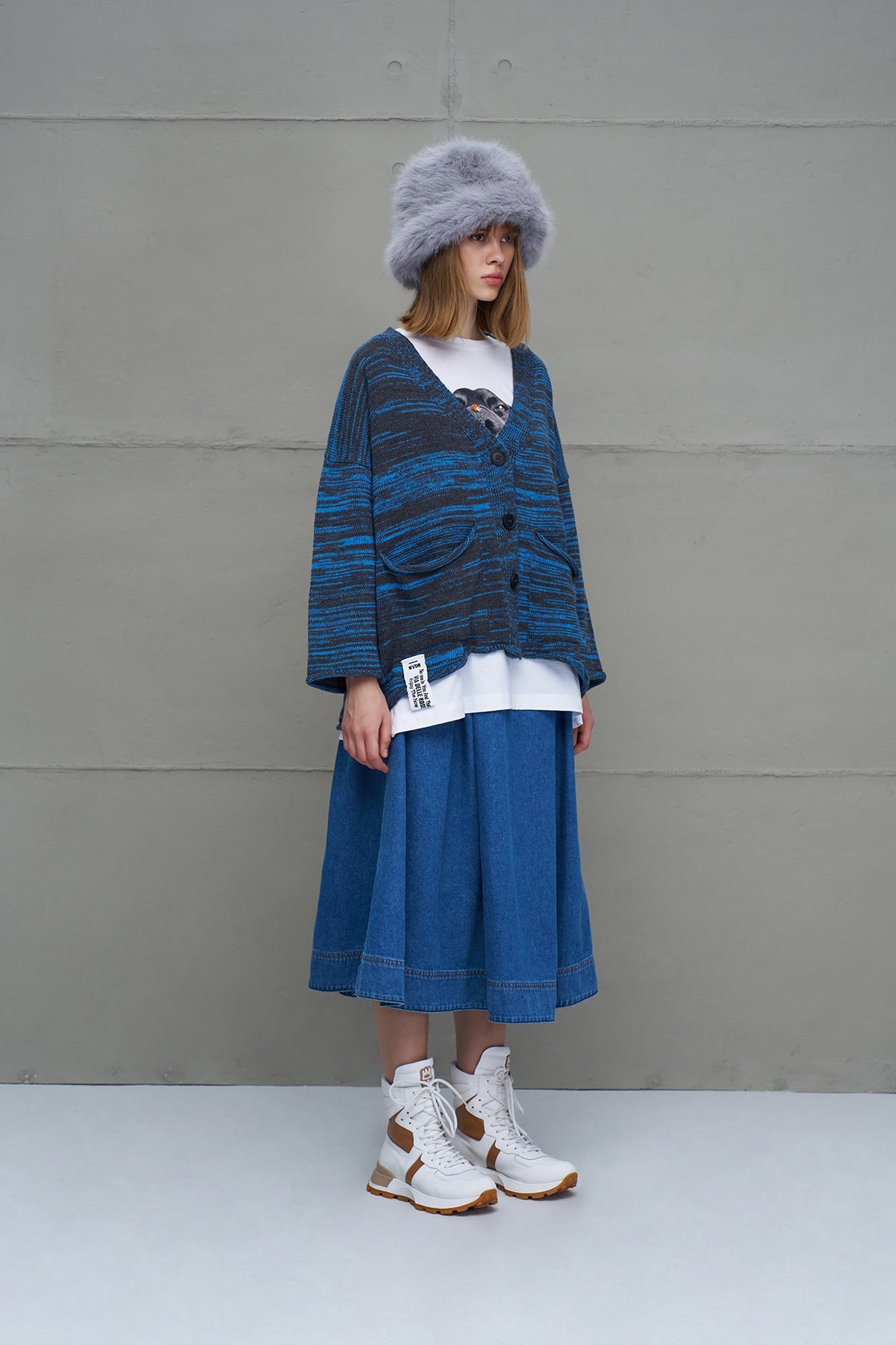 Anthracite Blue Slogan Oversized Knit Cardigan 18062